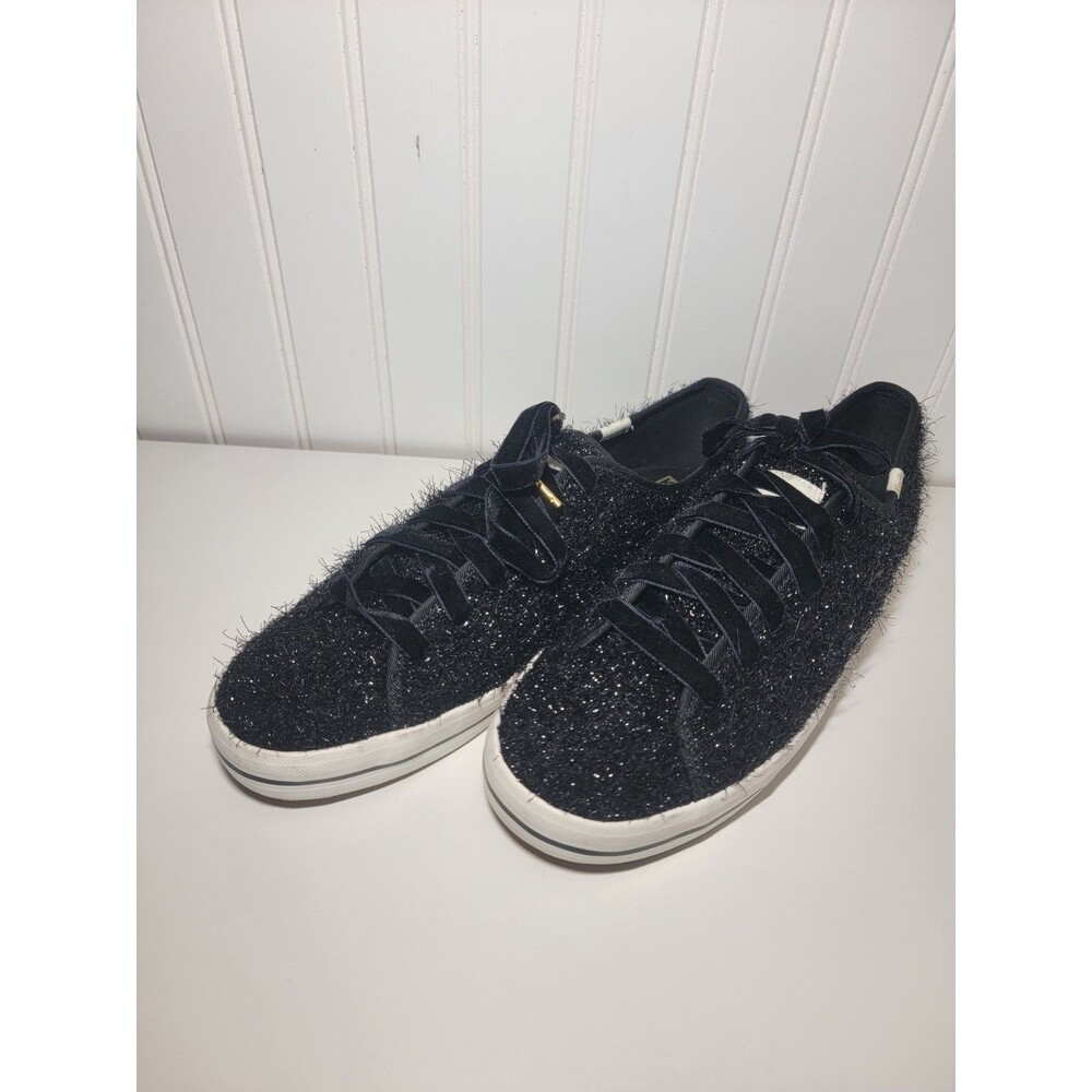Keds For Kate Spade Shoes Size 10 Kickstarter Black Fuzzy Tinsel Velvet Laces S1